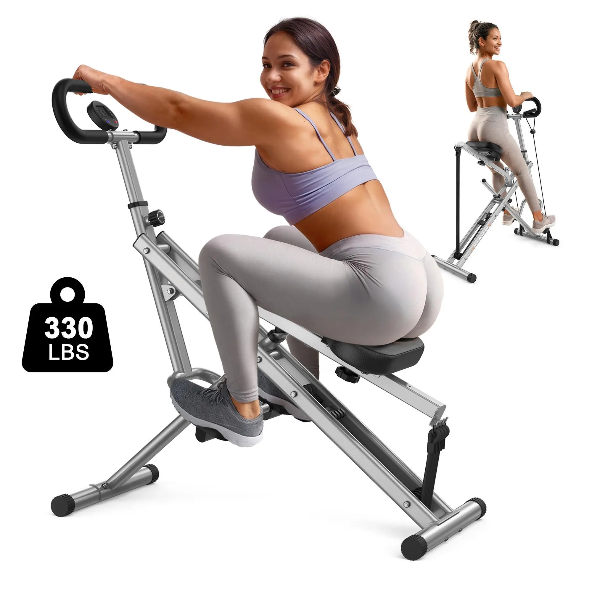FED Fitness Sportsroyals Series DQ1 Deep Squat Machine, 330lbs Foldable Core Exercise Machine, Adjustable 4 Resistance Bands, Ride & Rowing Machine for Glutes, Thighs, Ab Back/Leg Press Hip Thrust【live only】