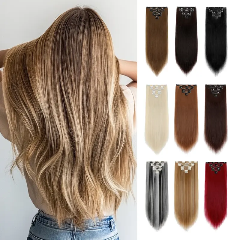Cephemer Clip in Hair Extensions Synthetic HairPieces 8 Pcs 26inches Long Natural Straight Easy to Apply for Women All Day Comfort for Daily Party Black Friday & Christmas