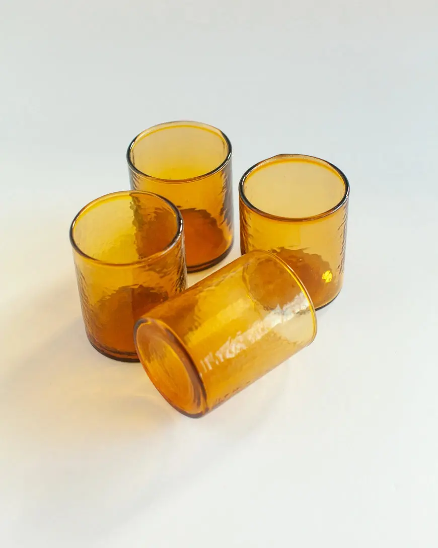 Set of 4 Handblown Hammered Glasses- Amber