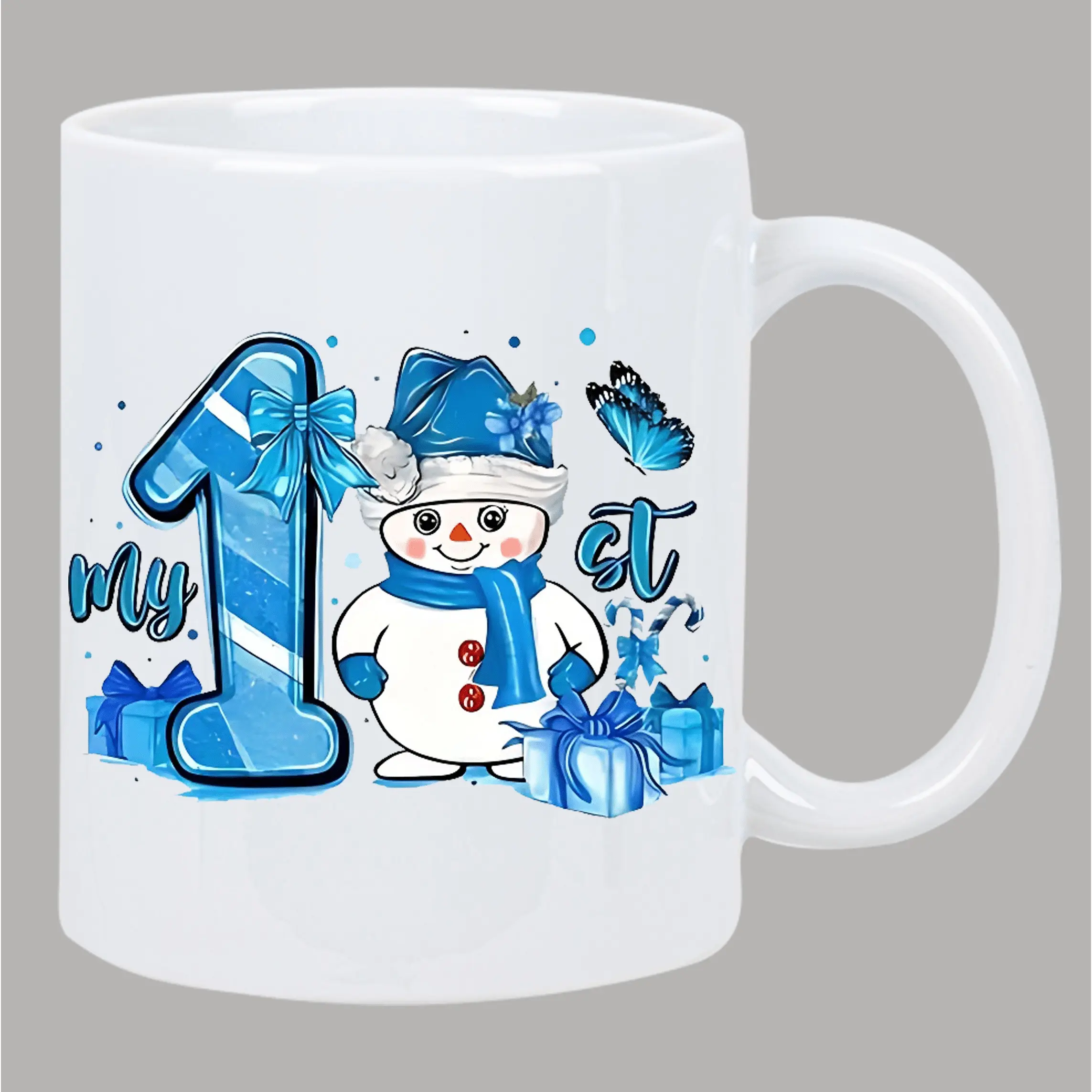 1pc 11oz Blue Snowman Ceramic Coffee Mug with Festive "My First Christmas" Design - Dishwasher & Microwave Safe, Perfect Holiday Gift for New Parents & Winter Celebrations, Christmas Mugs Drinkware
