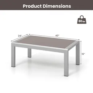 COSTWAY - Outdoor Rectangle Coffee Table with Tempered Glass Tabletop for Backyard Poolside-Gray