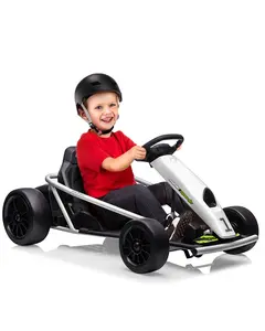 24V 9Ah Kids Ride On Go Kart Toy, High Speed 8.1MPH Drifting Car With Powerful Motors, Large Seat,Slow Start Function,High/Low Speed, Music, Max Load 155lbs Racing Toy for Kids 8+Years,White