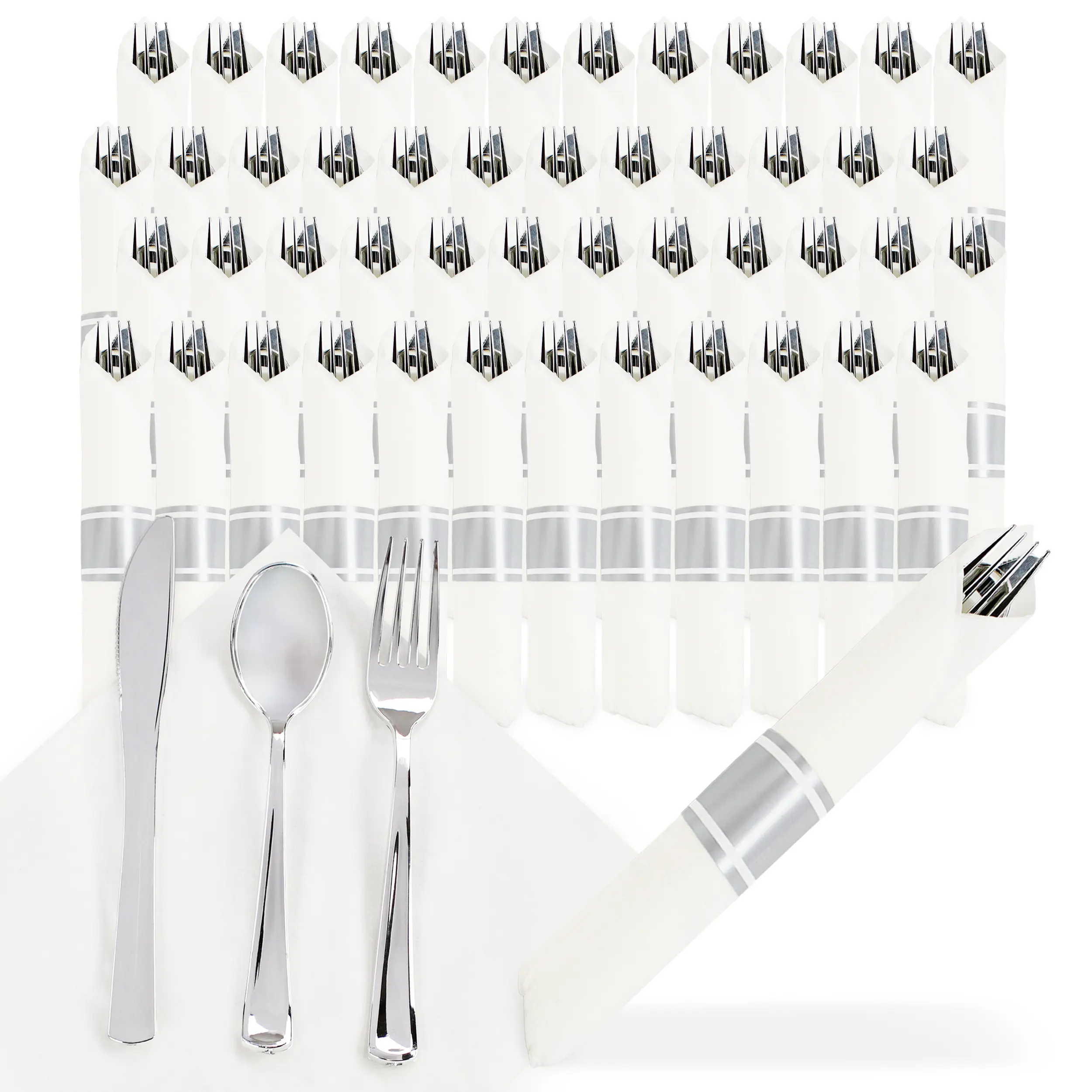 Spec101 Pre-Rolled Plastic Silverware Sets, 300 Count, Wrapped Utensils