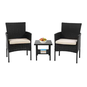 BestOffice 3 Pieces Patio Set Outdoor Patio Furniture Sets Wicker Bistro Set Rattan Chair Conversation Sets Garden Porch Furniture Sets for Yard and Bistro with Coffee Table