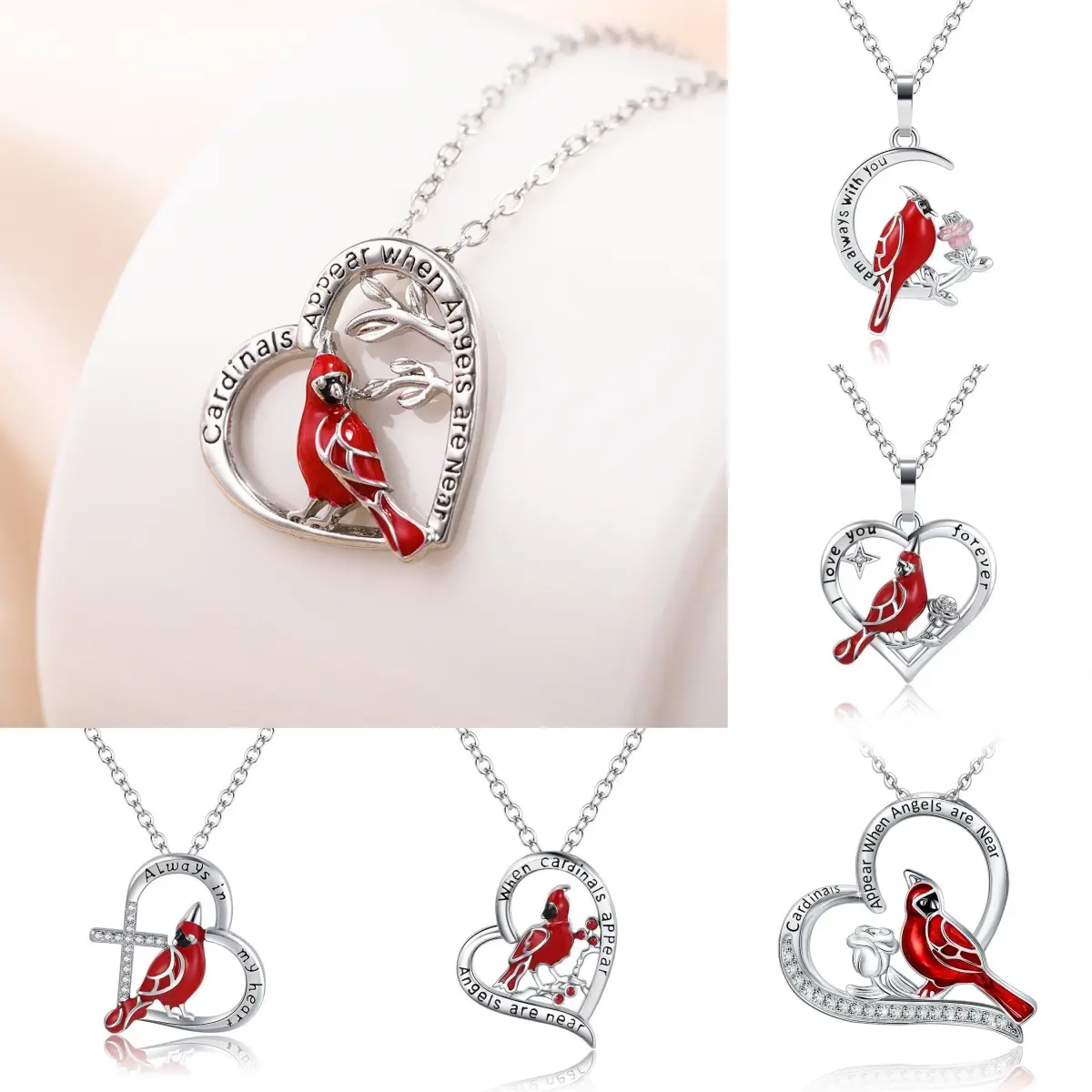 Creative Heart Shaped Cardinal Pendant Necklace Exquisite Party Commemorative Accessory Gift Jewelry Anniversary Party Gifts Valentine's Day Gift Copper Water Wave Chain