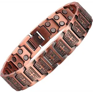 Men's Copper Bracelet, Cross Copper Magnetic Bracelet with Super Strong Magnets, Adjustable Links, Jewelry Box Gift