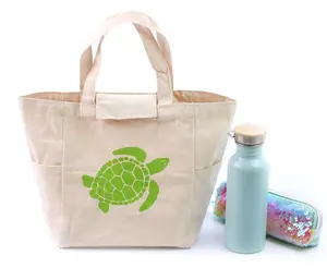 Canvas Cotton Lunch Bag with Storage Pockets, Plastic-Free