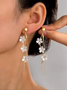 Boho Style Cute Rhinestone Flower Dangle Earrings, Women's Fashion Jewelry for Fall Winter Daily Wear Party Events