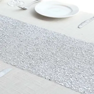 Mesh 11"x108" Table Runner Metallic Silver – Glitter Design for Convenient Event Decoration