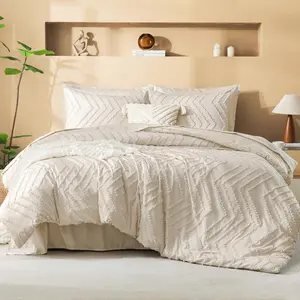 Litanika King Size 7-Piece Boho Tufted Microfiber Bedding Set - Comforter, Sheets, Pillowcases, Shams, Chevron Modern Duvet Covers, Matching Set Duvets for Bedroom Decor