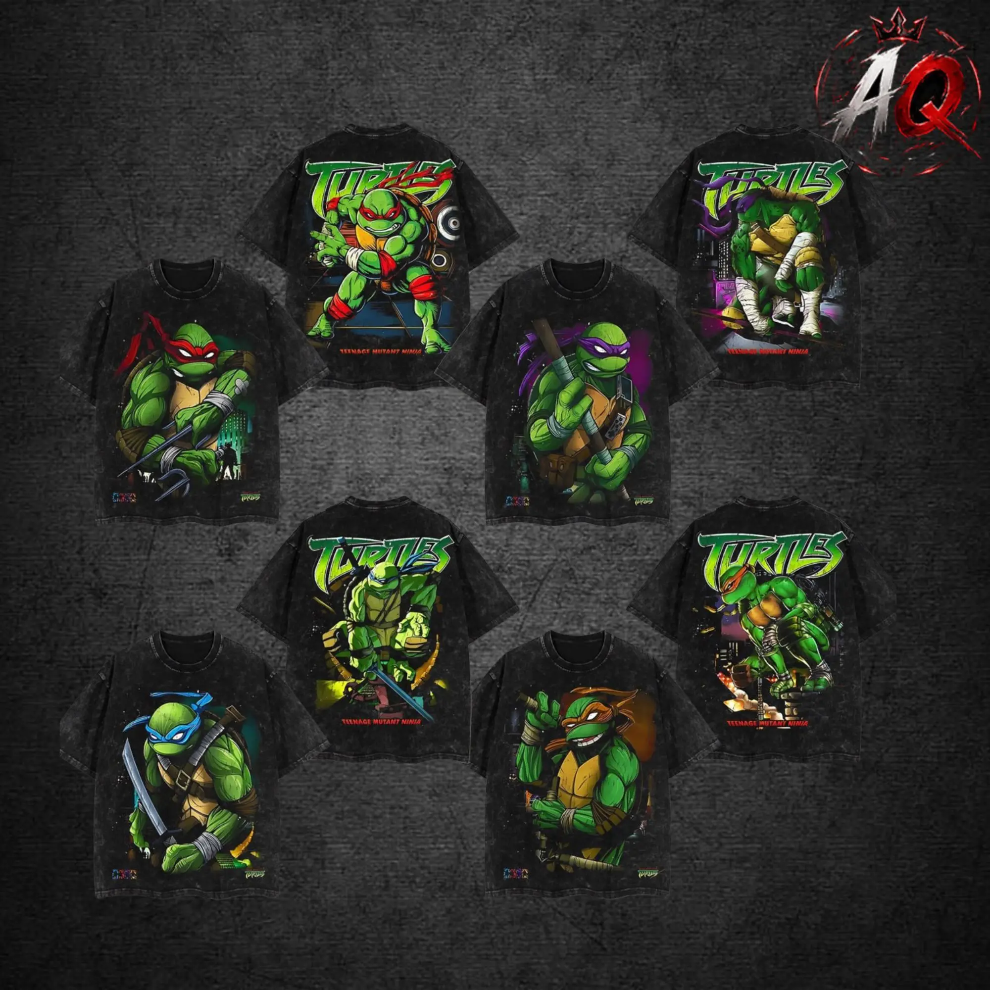 (collection) -  Retro Mutant Turtle Inspired Graphic Tee – Vintage Washed Streetwear Shirt