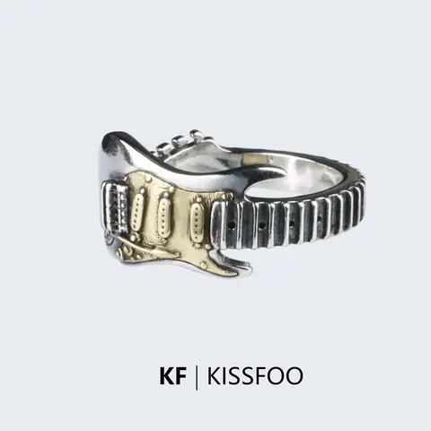 KISSFOO Funky Unique Guitar Theme Ring, Adjustable Unisex Accessory for Daily Wear, Gifts for Him & Music Lovers, Fit, Men's Accessories, Unique Rings, Music-Themed Rings