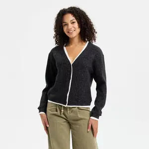 Women's Long Sleeve V-Neck Cardigan Sweater - Universal Thread Charcoal Gray M