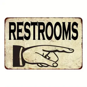Vintage Tin Restrooms Sign, 8X12 Inches, Rustic Bathroom Arrow Directional Sign, No Feather, For Home & Kitchen, Holiday Decor, Easy To Install, Durable Material 8X12Inch(20X30Cm)