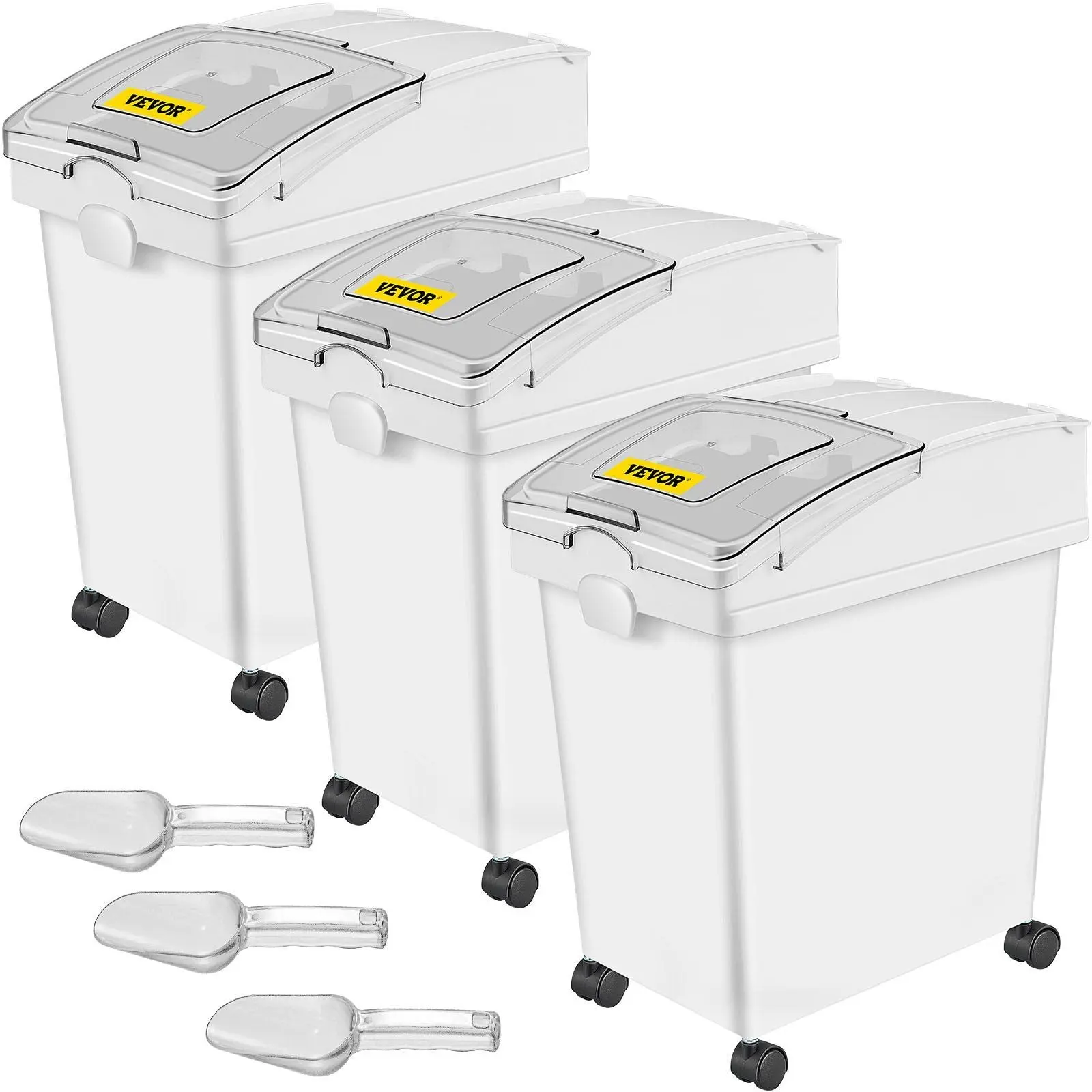 Airtight Transparent Ingredients Container Set - 3 Pcs, 6.6 Gal Detachable-Lid Storage Bins for Kitchen Pantry Organization