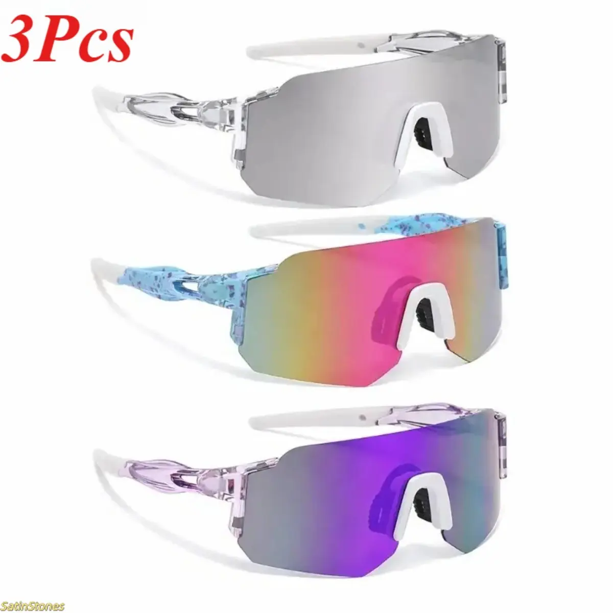 3 pairs of men's colorful one-piece film sunglasses, UV resistant and windproof outdoor sports glasses, suitable for cycling, running, hiking, fishing and outdoor activities