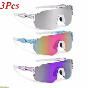3 pairs of men's colorful one-piece film sunglasses, UV resistant and windproof outdoor sports glasses, suitable for cycling, running, hiking, fishing and outdoor activities