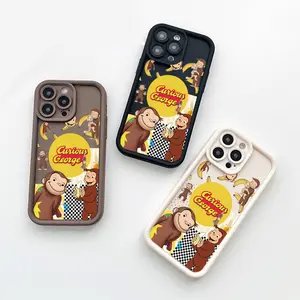 Curious George phone case for iPhone 16 15 14 13 12 11 Pro max silicone soft case cute shockproof and drop-proof design protective cover