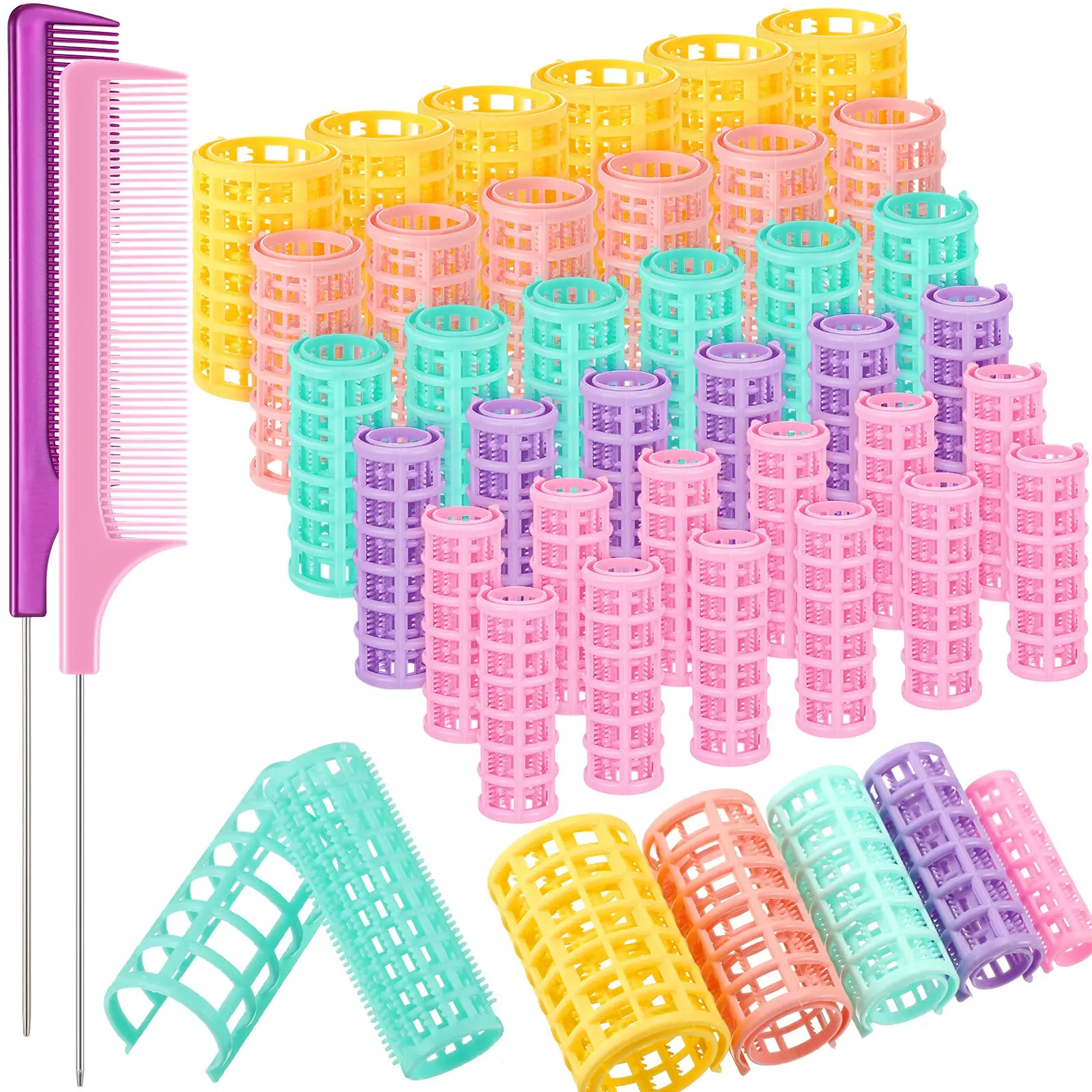Women's 38-in-1 Durable Hair Roller & Comb Set - 38pcs Haircare Kit with 5 Sizes Self-Grip Rollers, 2 Stainless Steel Pin Tail Combs, Multiple Long Lasting Easy to Fix Heatless Curling Tool for Daily DIY Styling, Women's Fashion Gift, Female