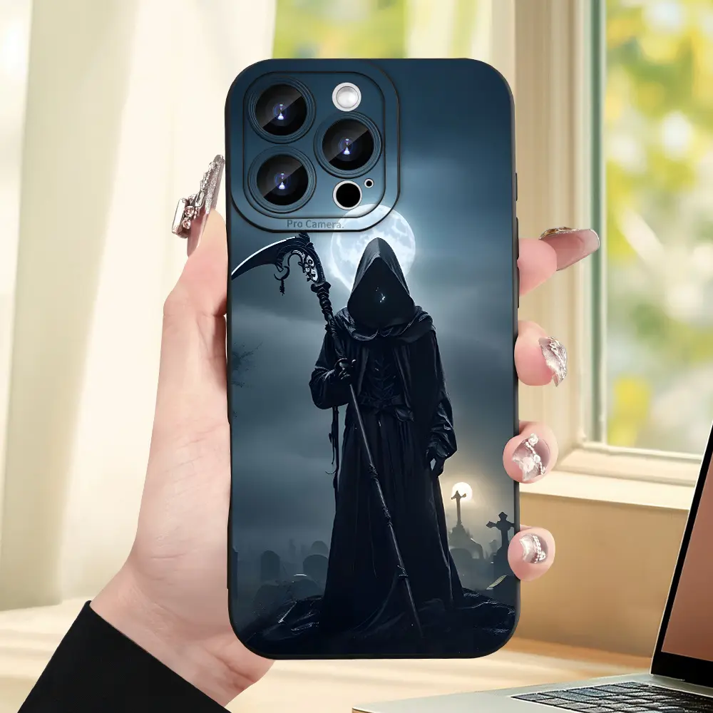 Grim Reaper Scythe Smartphone Case - Stylish, Colorful, High-Quality Soft Material - Cellphone Protection for iPhone 17,16,15,14,13,12,11 Pro Max Plus Devices - Holiday/Birthday Gift, Animal, Handheld