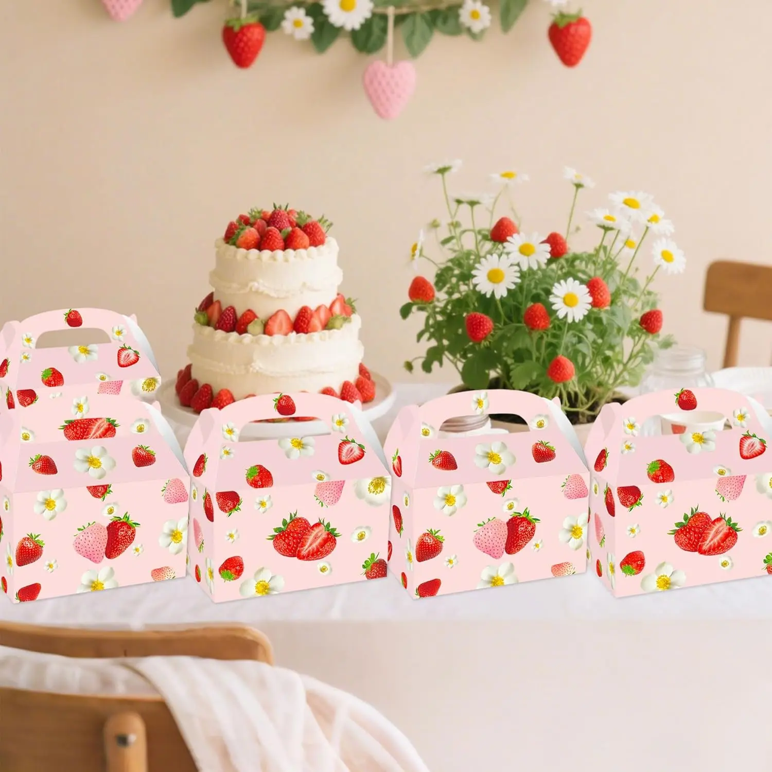 Strawberry Themed Festive Party Supplies - 1st Birthday Happy Birthday Set for Girls, Colorful Packaging Party Bags & Package, Berry First Treat Box Candy Goodies Decorations Favors Gifts