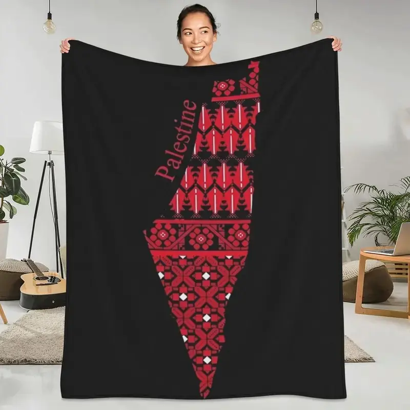 Palestine Map Tatreez Pattern Flannel Blankets Palestinian Warm Soft Bedding Throws For Outdoor Travel Bedspread Sofa Bed Coverholiday Gifts For Family And Friends During Thanksgiving, Graduation Season And Valentine'S Day