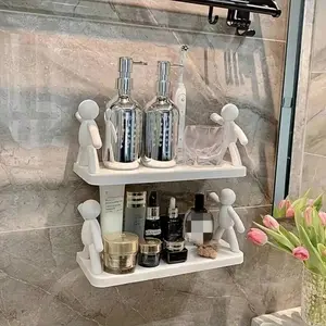 Mini Cartoon Character Wall Mounted Storage Rack, Fun Design, Strong Adhesive No Drilling, Ideal for Toothbrushes, Toothbrush Holder, Kitchen Spices, Bathroom Accessories