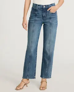 Express High Waisted Medium Wash Seam Detail Straight Ankle Jeans