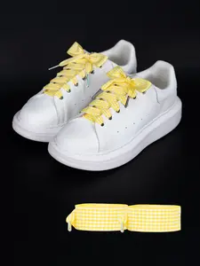 Cute Plaid Metal Head Shoelaces, Wide Casual Shoe Laces for Daily Use, Pair Pack, Fresh and Adorable Design