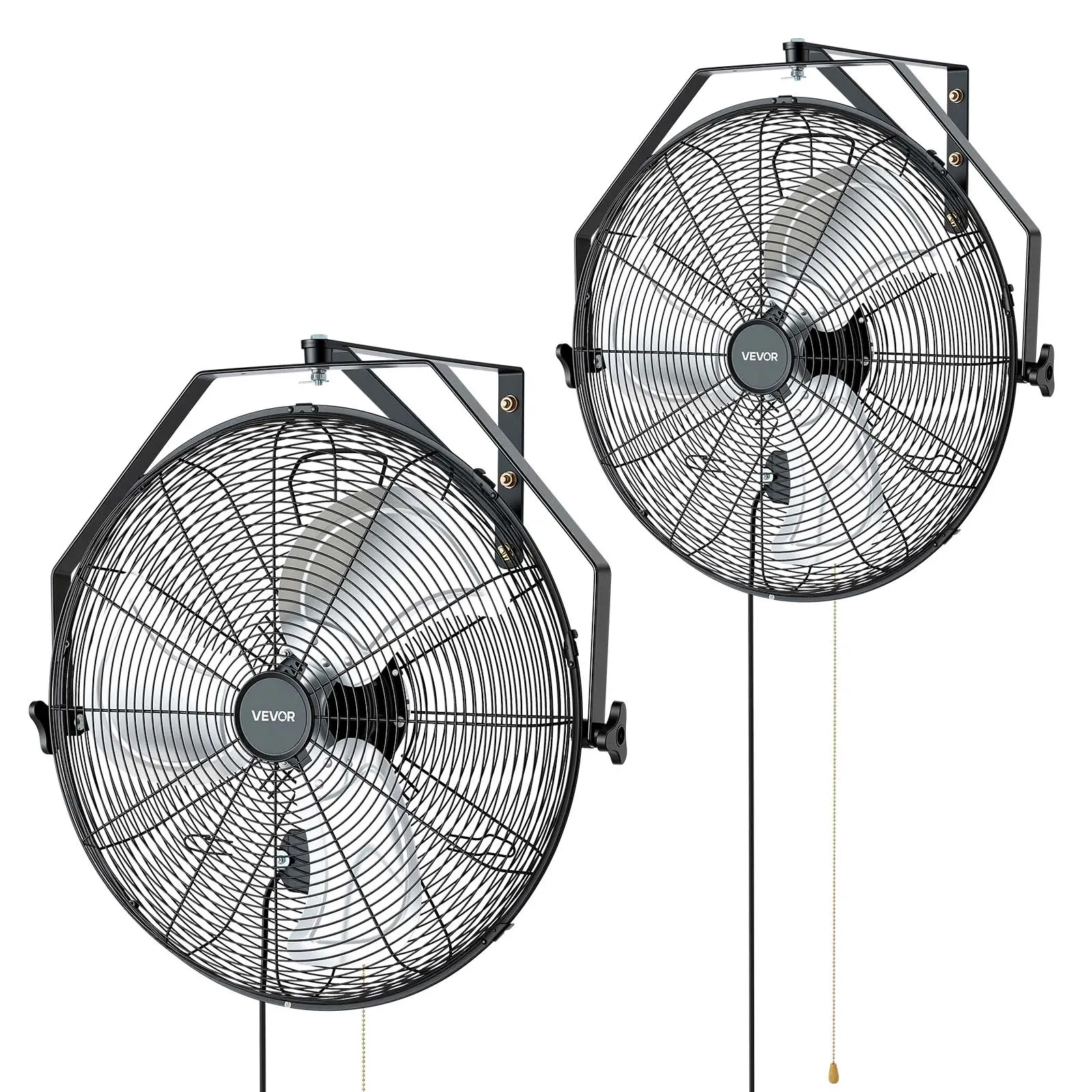 【summerfinds】VEVOR Wall Mount Fan, 20 in Wall Mounted Hanging Fan, 3-Speed, Long Airflow Distance, Adjustable Rotation Angle, Mechanical Control, Powerful for Industry, Commercial, Garage, Workshop, Gym, 2 Pack, Strong Airflow Fan