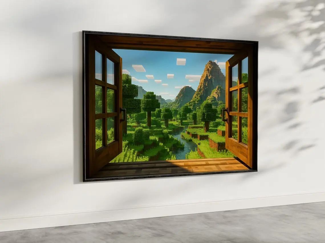 Block Video Game Decor, Steve Craft Poster, Mine Movie Poster, Gaming Room Poster , Wrap, Print, Field of Blocks Game Wall Art