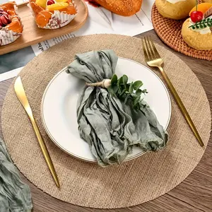 6/12/25 Pcs Round Linen Place Mats, 33cm X 33cm, Rustic Style, Reusable, Hand Wash Only, Ideal for Parties, Weddings, Banquets, Birthdays, Hotel Restaurant Table Decor