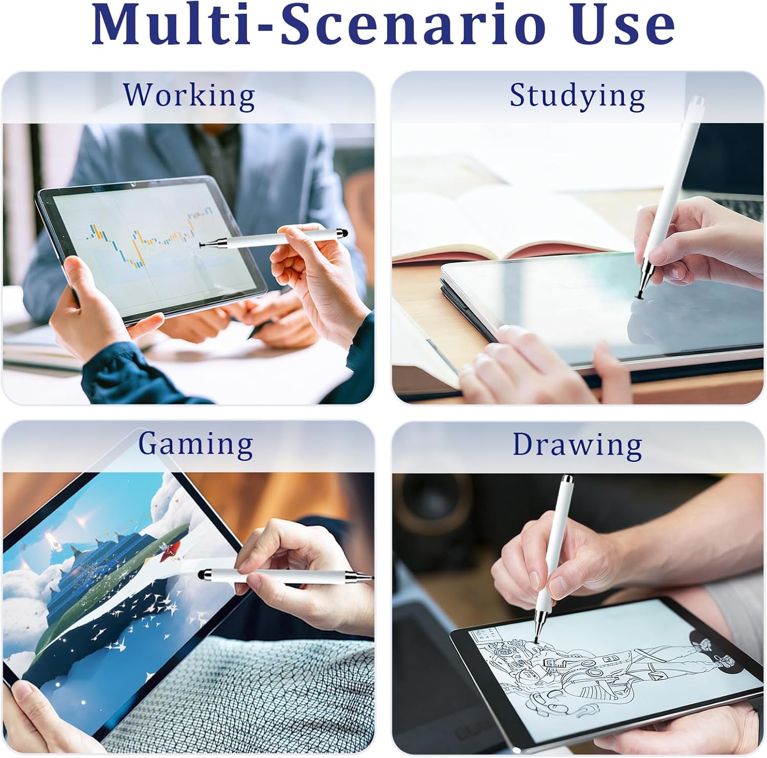 3-Pack Smooth Capacitive Stylus Pens, 2-in-1 Universal Smart Drawing Stylus with Precision Disc Tip for All Touchscreen Devices, Accessories Compatible with Android, iOS, Smartphone, Tablet - Ideal for Writing, Drawing