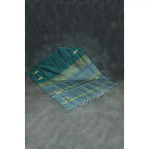 Grey Vaazhai Naar (Banana Pith) Handloom Saree with Gold Butta and Tassels