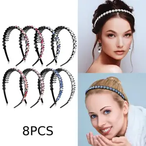 8PCS Rhinestone Comb Headbands, Crystal Teeth Comb Headbands, Non-Slip Hair Band Hair Accessories for Women, Flower, Wave, Headband, Multicolor, Plastic, Great for Birthday Gifts, Party, Christmas Gifts, Thanksgiving Gifts, Wedding Anniversary tiktokshops