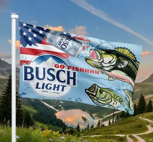 Busch Light Fishing Flag - Go Fishhh Bass American Beer Outdoor Banner - Lake House Fisherman Decor
