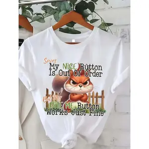 DKX Plus  Size - Plus Size - Funny Angry Squirrel Graphic Tee - Sorry, My NI Button Is Broken, But My BITE ME Button Works Fine - Casual Short-Sleeve T-Shirt, Perfect for Humor Enthusiasts, Making It a Great Gift for Friends And Family