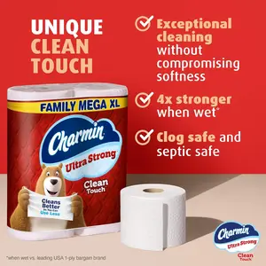 Bounty Quick-Size Paper Towels, White, 16 Family Rolls, Charmin Ultra Strong Clean Touch Toilet Paper, 18 Family Mega XL Rolls