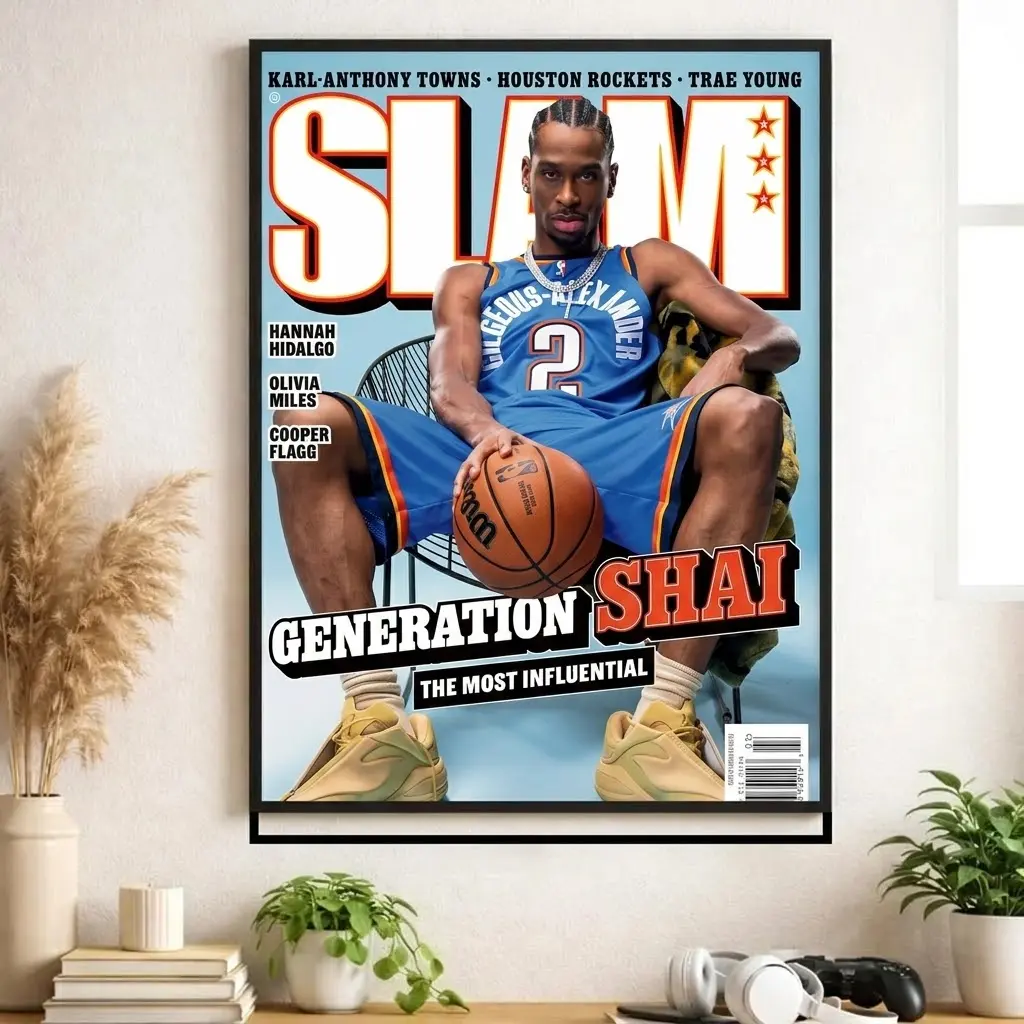 Shai Gilgeous-Alexander Magazine Poster, Oklahoma City Basketball Wall Art, NBA Cover Print, Sports Room Decor, No Frame