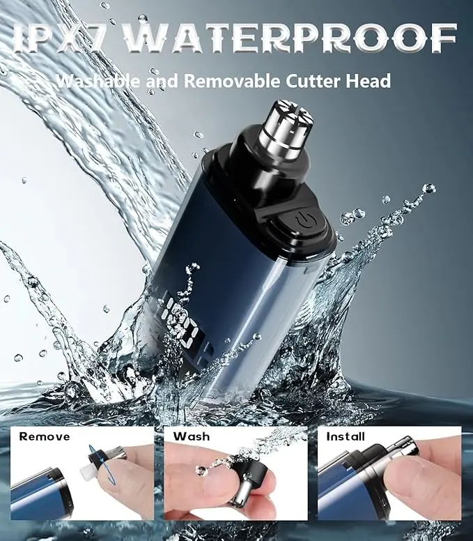 Men's Rechargeable Nose Hair Trimmer with Charging Cable - Waterproof Dual Edge Blades, Painless Smooth Glide, Less Tugging, Compact Super Motor, Digital LED Display, Eyebrow & Facial Groomer, Easy-Clean Accessory