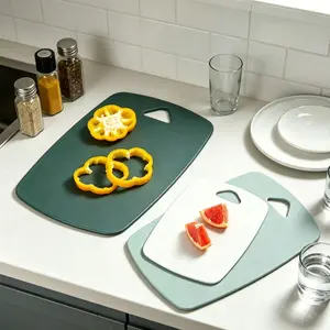 3 Nordic style plastic cutting board sets | Thick meat cutting board with easy to grip handle, dishwasher washable (pink, green, marble black)