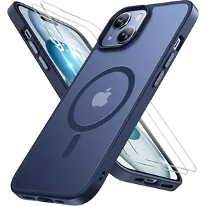 Entronix Bundle Compatible with iPhone 13 - [Magnetic] Translucent Matte Case & 2 Clear Screen Protectors