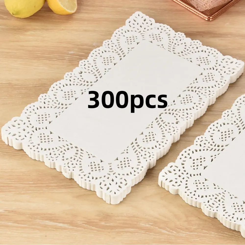 300 piece White Lace Placemats Disposable Paper Placemats Rectangle Paper Doilies Cake Desserts Table Covers Tableware Food Decoration
