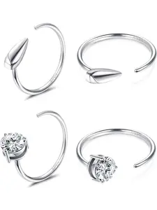 4 Pcs 925 Sterling Silver Half Hoop Earrings for Women 2 Pairs Half Hoops Stud Earrings Set Ball Star Bar Opal Cubic Zirconia Hoop Huggie Cartilage Earrings Hug Tiny Hoop Earrings