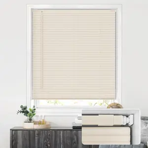 LazBlinds No Drill Cordless 1" Vinyl Mini Blinds 23Wx36H White Privacy S-Curve Room Darkening Horizontal Window Blinds for Home