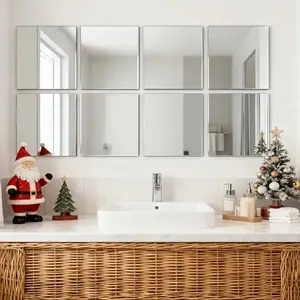 8pcs, 1MM silver square mirror wall sticker, 30cmx30cm detachable 3D stereoscopic acrylic wall sticker, DIY creative decorative sticker with adhesive backing, suitable for living room, bathroom, bedroom, office decoration, room decoration, wall decoration
