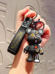 Mechanical Bear Keychain Bag Charm, Cartoon Teddy Car Key Chain, Keychain Wristlet Strap, Creative Fashion Accessory, Stylish Bag Decoration, 1 Piece
