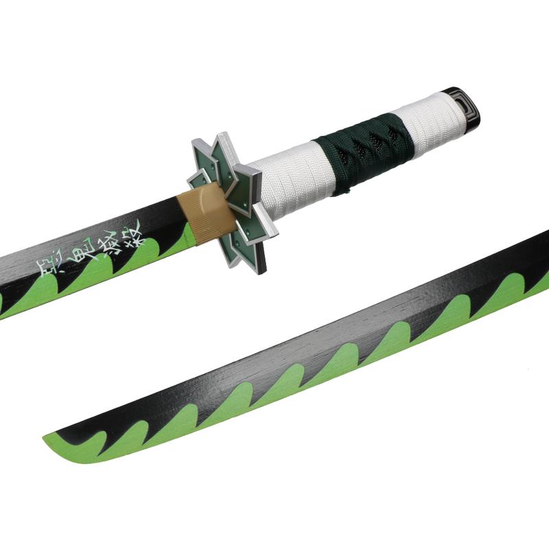 ELERVINO 31 inches Bamboo Wooden Demon Slayer Cosplay Sword Shinazugawa Sanemi Swords with White Belt & Holder Stand Display for Halloween Anime Role Playing Props Cosplay Collection Decoration Christmas Gift Birthday Decoration