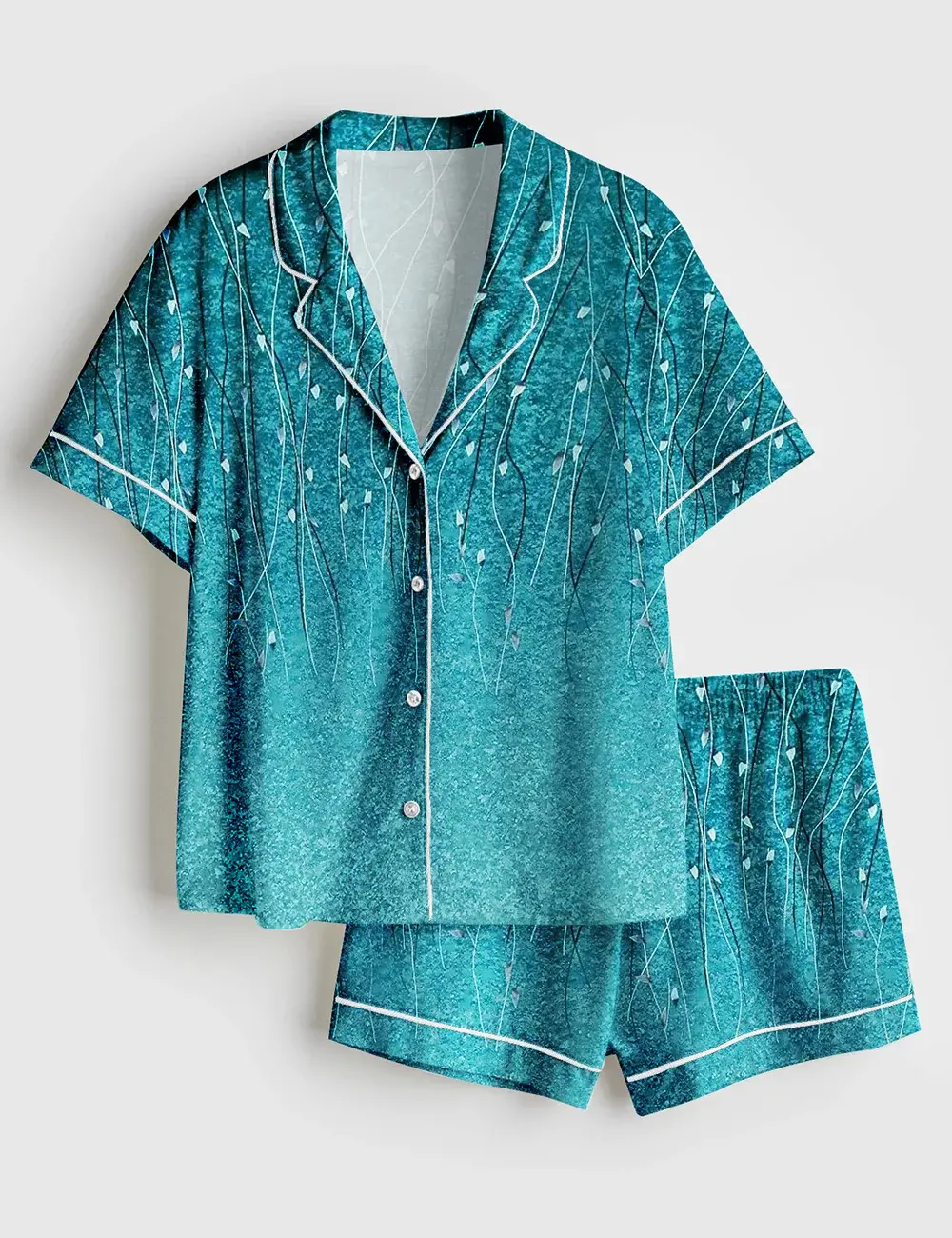 Teal Blue Abstract Leaf Pajama Set For Women, Gift For Her, SoftLounge Pajamas, CozyDream Set, Gift For Lover.