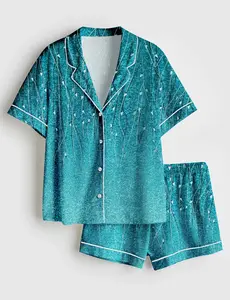 Teal Blue Abstract Leaf Pajama Set For Women, Gift For Her, SoftLounge Pajamas, CozyDream Set, Gift For Lover.